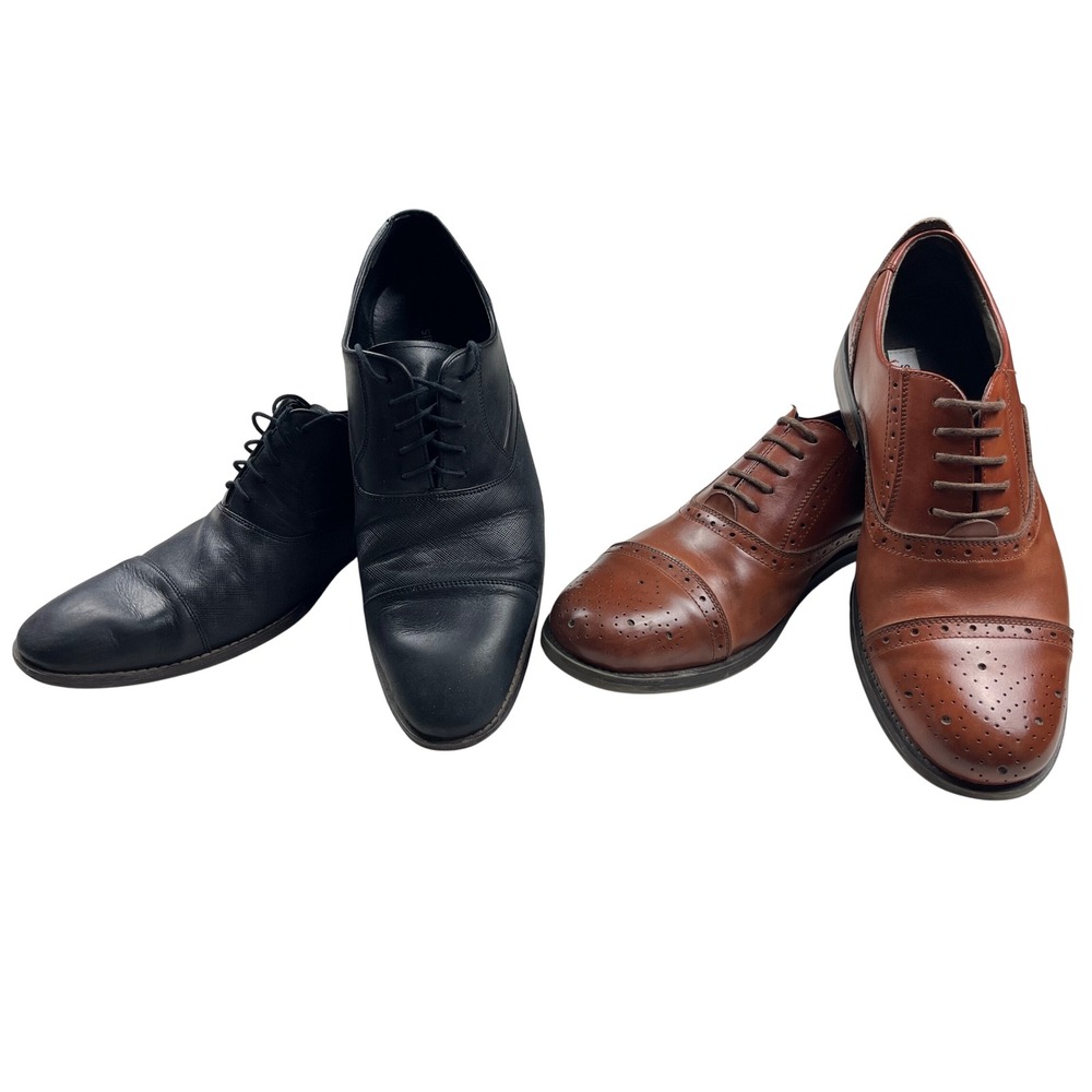 Steve Madden Mens Proctr Oxford Dress Shoes Lot 2 Black Cognac Brown Leather 11